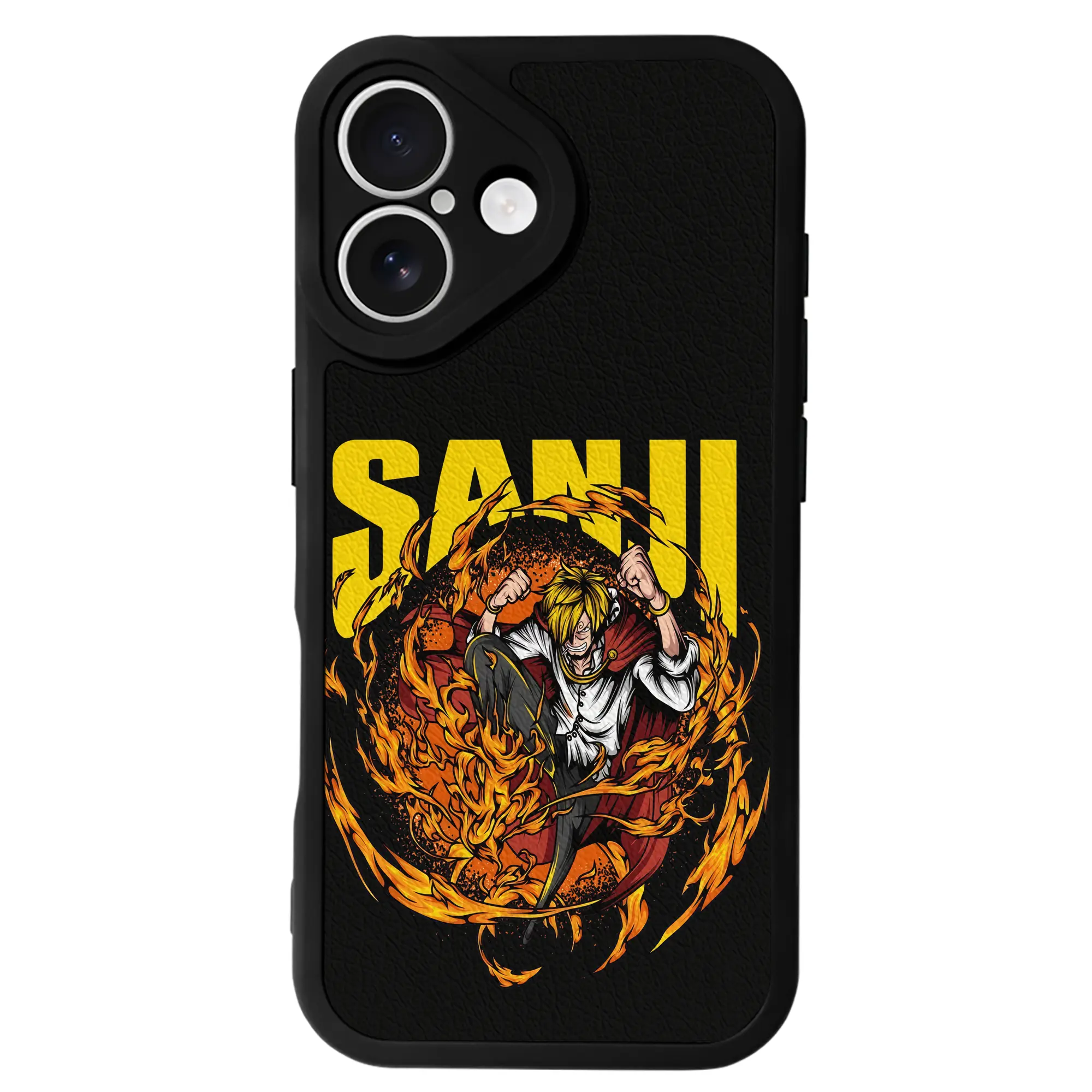 ワンピース グッズ ヴィンスモーク・サンジ - IPhone 16シリーズ対応 ・ シリコンスマホケース ・ レザー調 ・ 高精度フィット ・ 耐衝撃 ・ ワイヤレス充電対応 ・ 精密カット